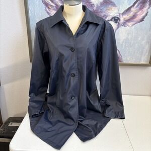Selene Sport Women's VTG 2X Navy Slicker Raincoat Fully Lined Long Sleeve Jacket